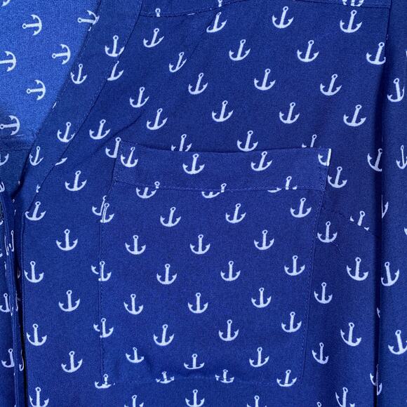 Express Womens Shirt Blue White Anchor Portofino Long Sleeve Button Down XS - Picture 8 of 14